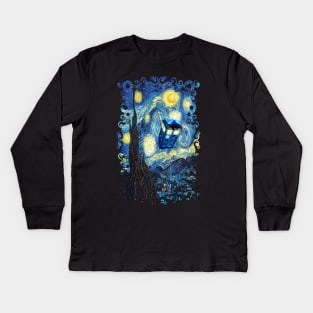 Blue Phone booth starry the night Kids Long Sleeve T-Shirt